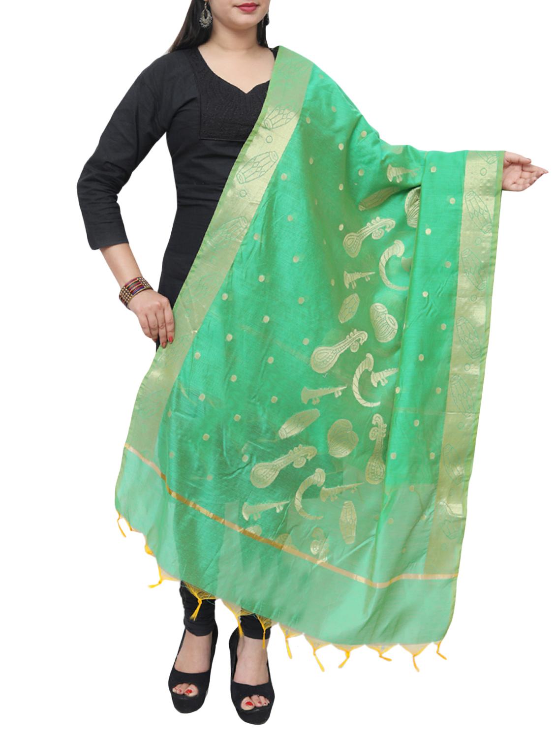 green banarasi dupatta - 15070813 -  Zoom Image - 0