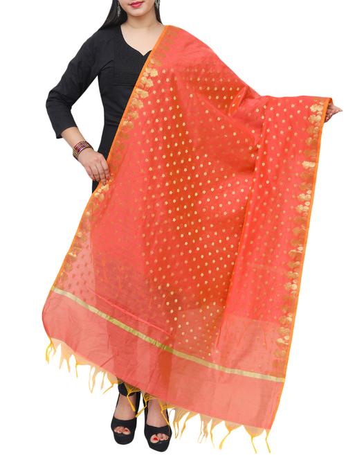 orange banarasi dupatta - 15070845 - Standard Image - 0
