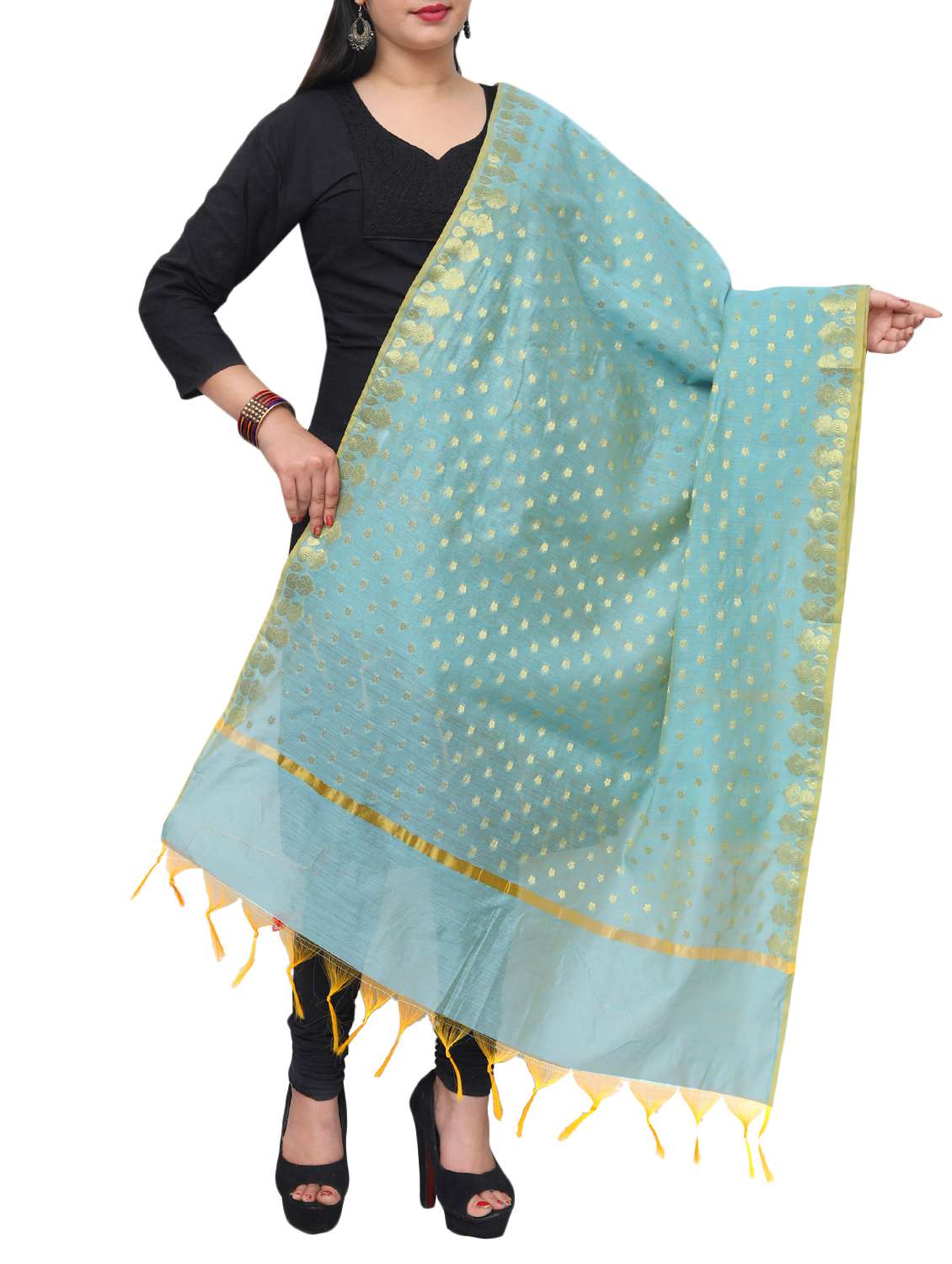 blue chanderi dupatta - 15070848 -  Zoom Image - 0