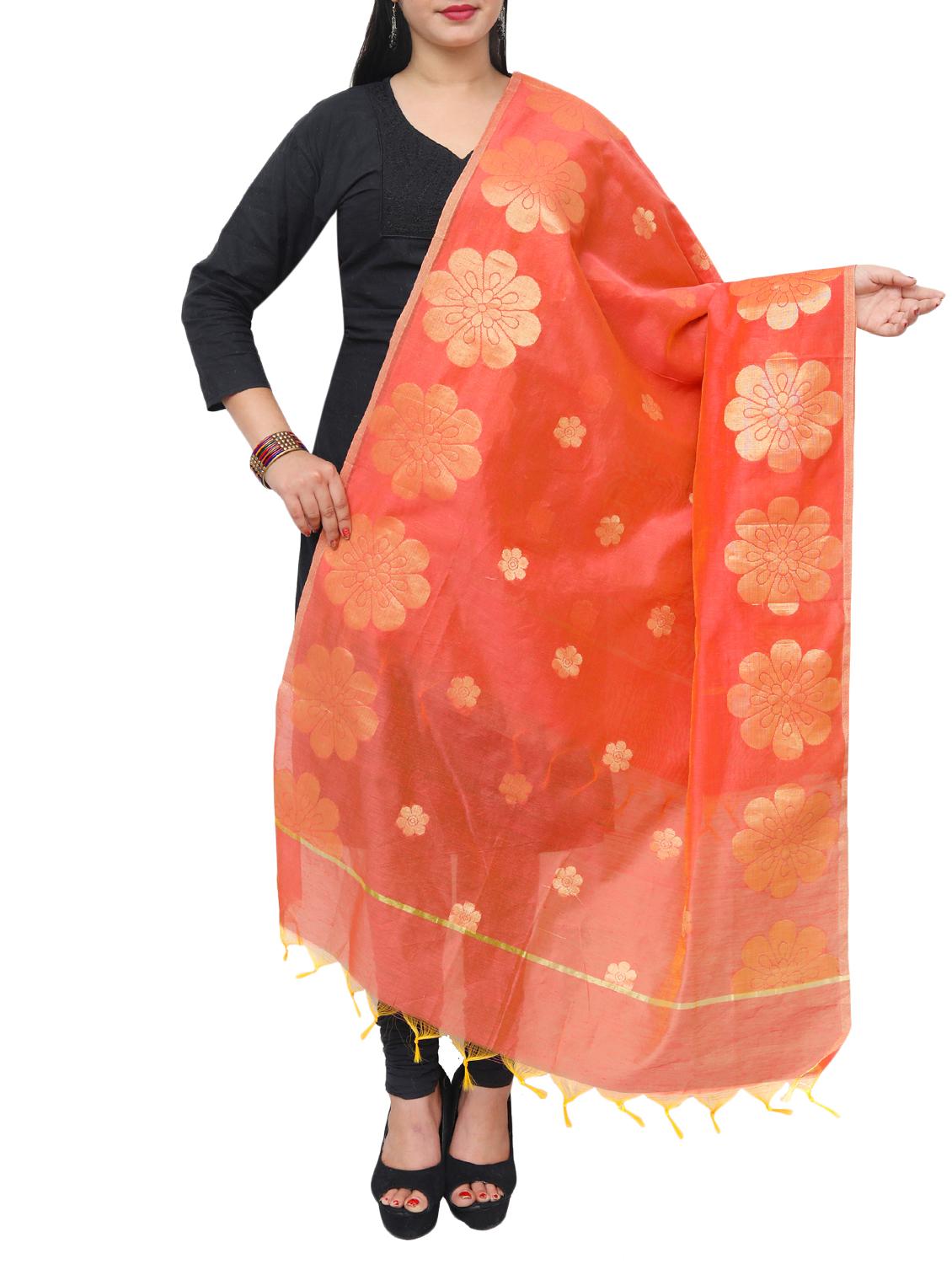orange banarasi dupatta - 15070849 - Zoom Image - 0