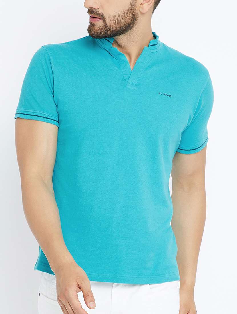 turquoise cotton collared t-shirt - 15070937 - Zoom Image - 0