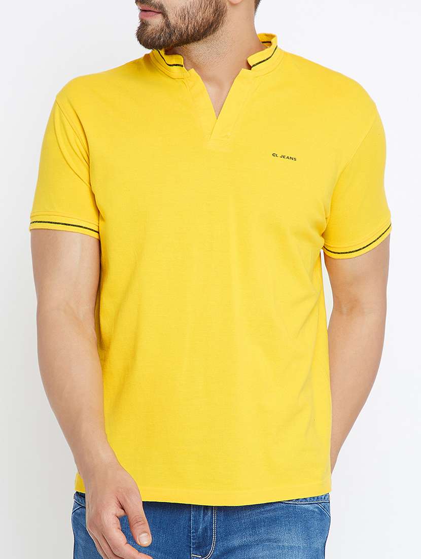 yellow cotton collared t-shirt - 15070939 - Zoom Image - 0