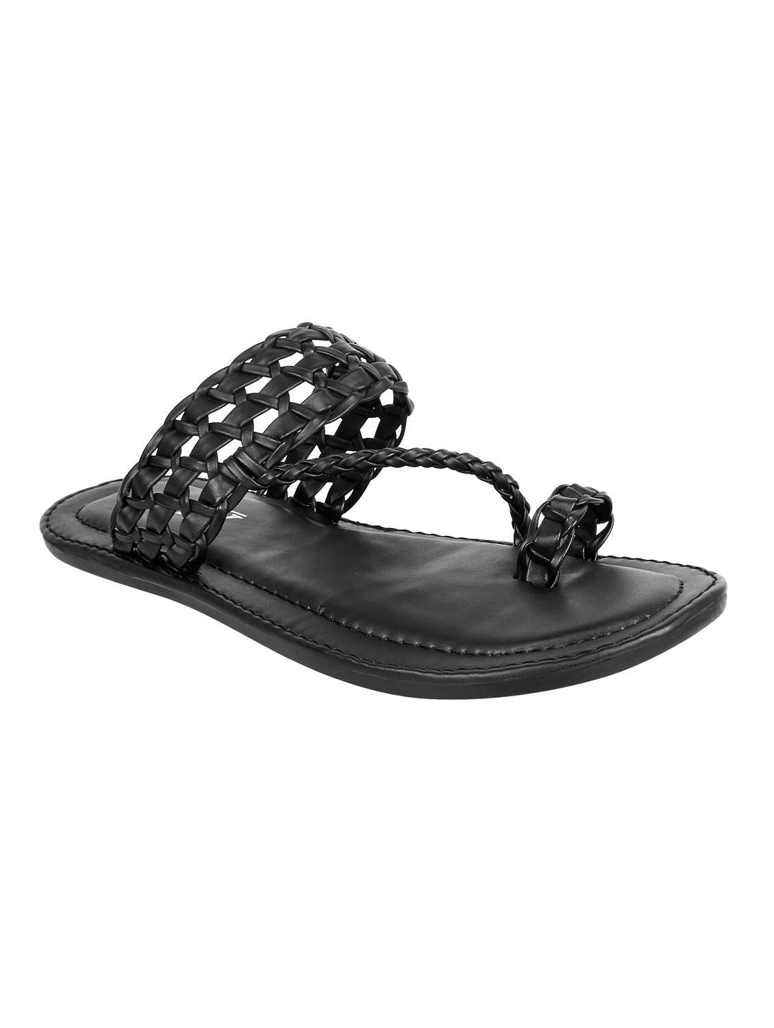 black patent leather toe separator slippers