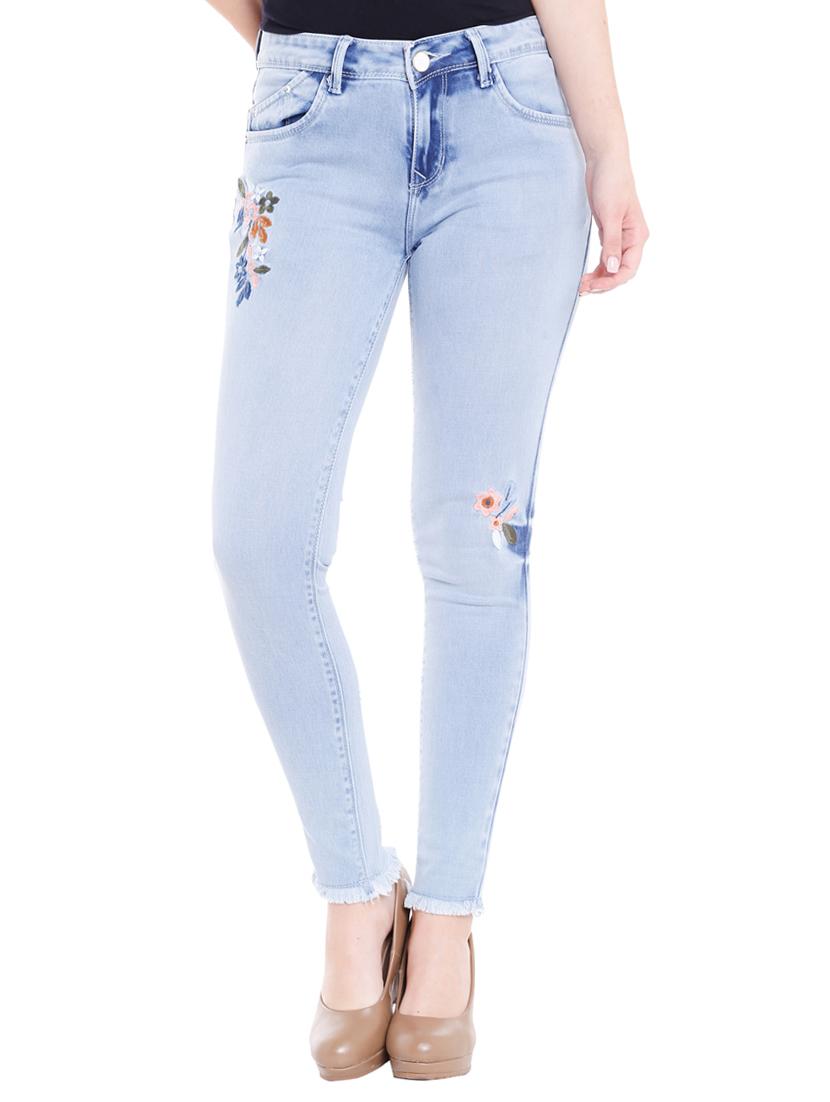 light blue denim frayed jeans - 15075663 - Zoom Image - 0