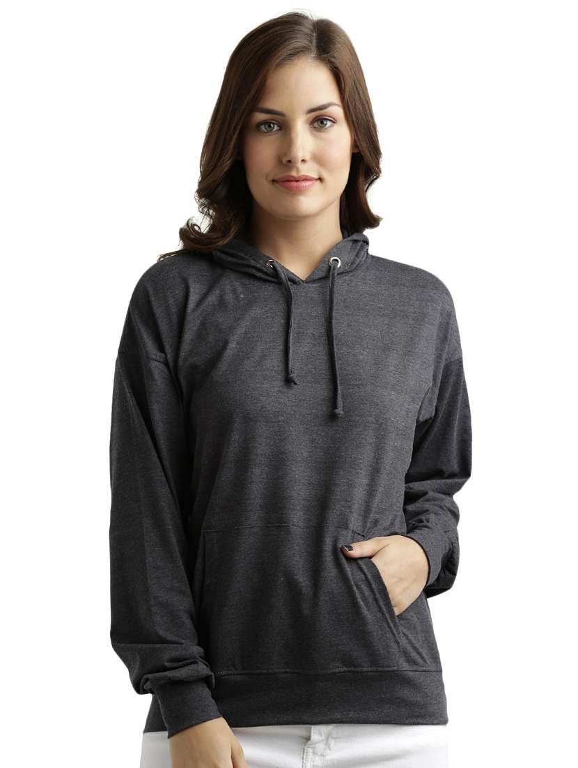 grey solid cotton hoodies sweatshirt