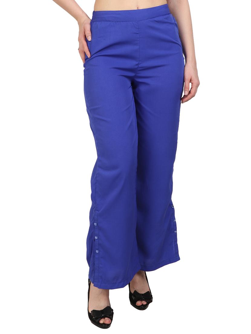 solid blue crepe palazzo - 15083533 -  Zoom Image - 0