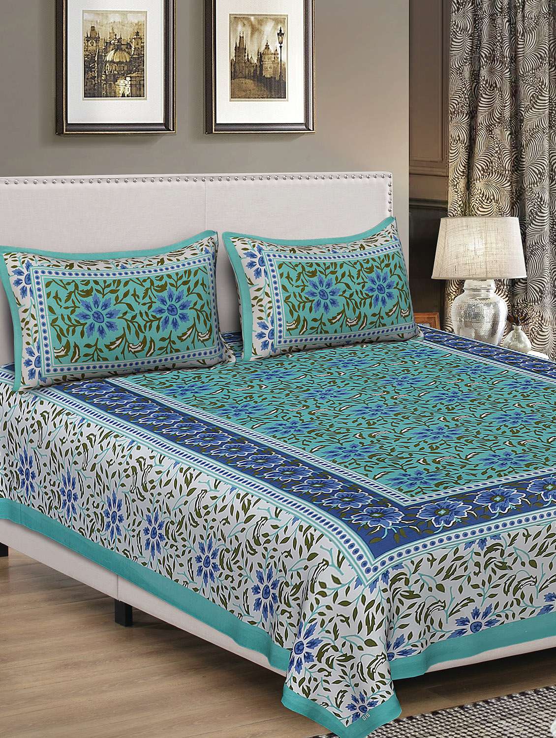 rajasthani traditional double bedsheet with 2 pillow covers - 15084614 - Zoom Image - 0