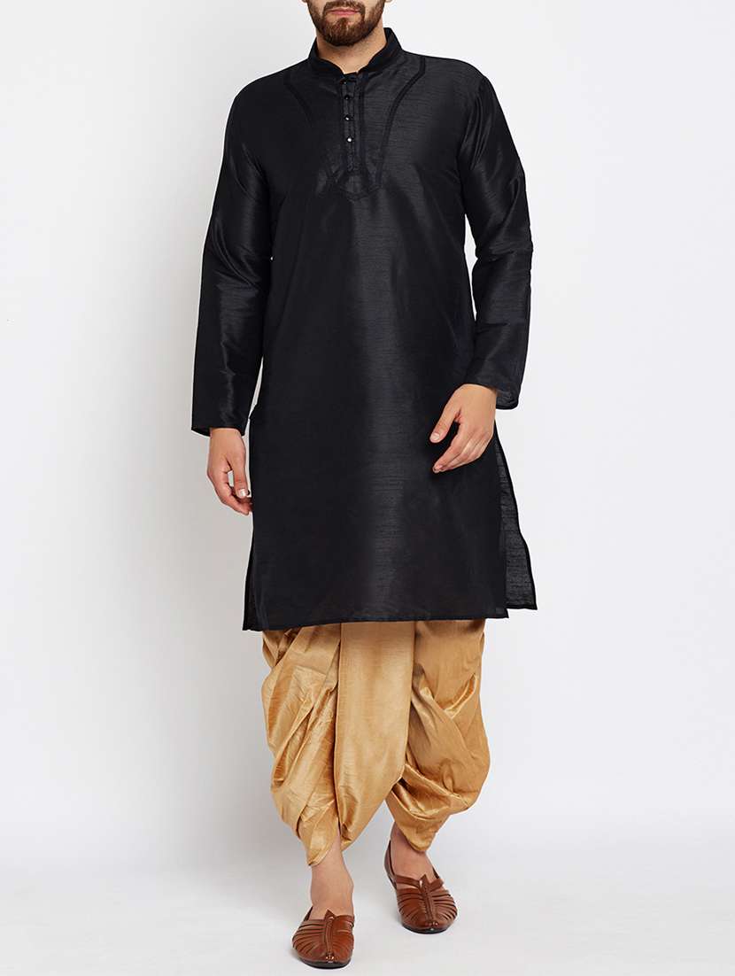 black silk blend dhoti kurta set - 15085463 -  Zoom Image - 0