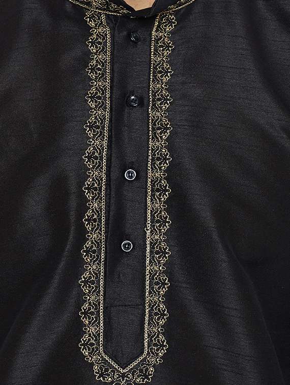 black silk blend dhoti kurta set - 15085465 -  Standard Image - 3