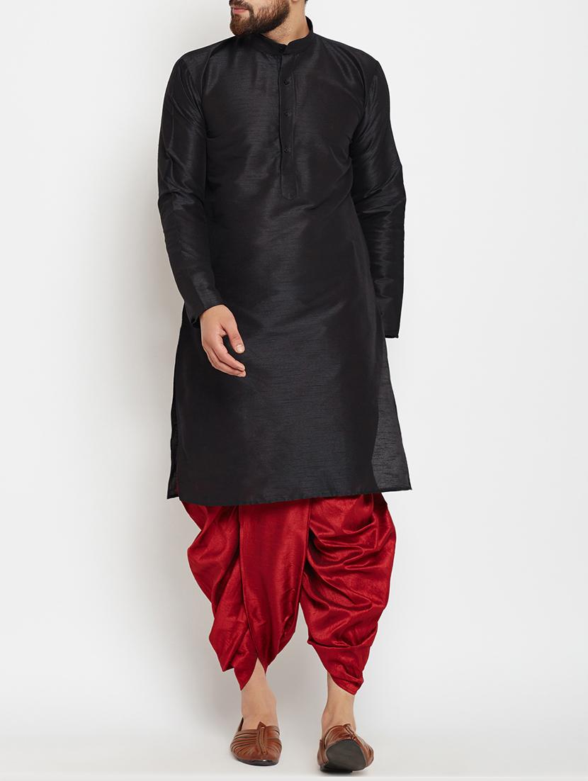 black silk blend dhoti kurta set - 15085467 - Zoom Image - 0