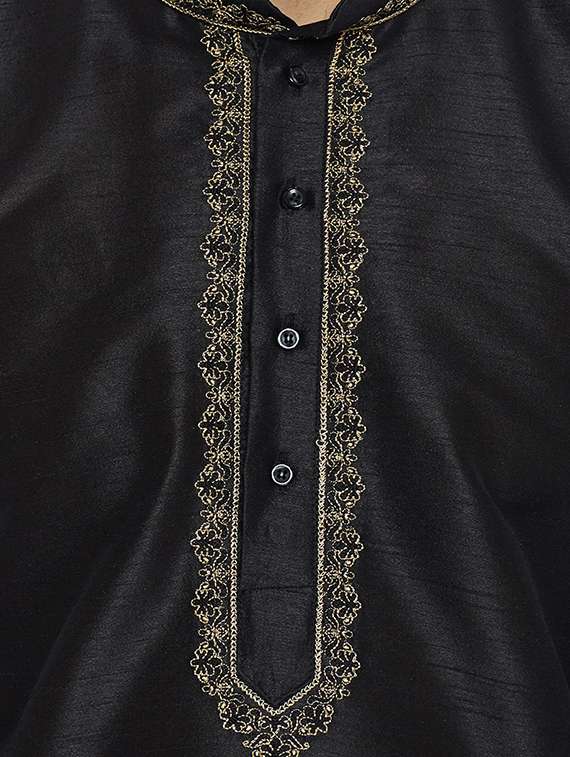 black silk blend dhoti kurta set - 15085469 -  Standard Image - 3