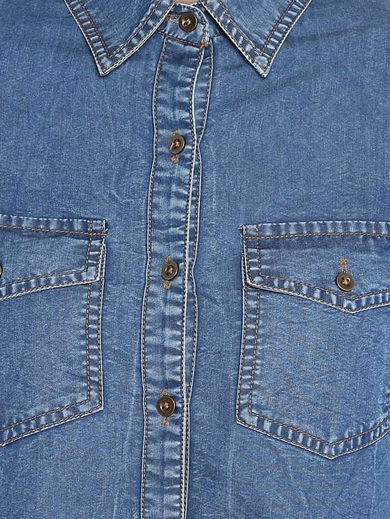 blue solid denim shirt - 15085539 -  Standard Image - 3