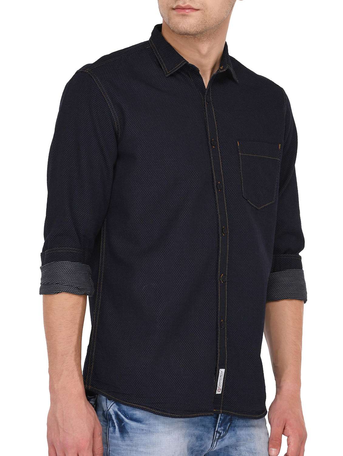 mens self design casual shirt