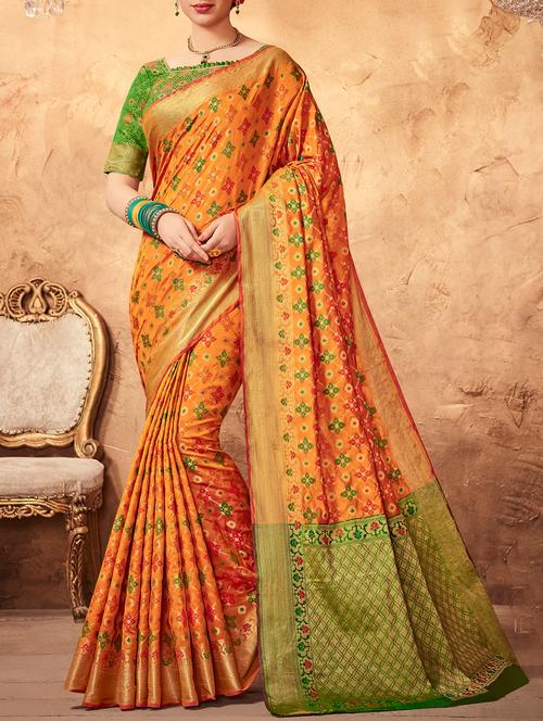 orange  woven saree with blouse - 15087631 -  Standard Image - 0