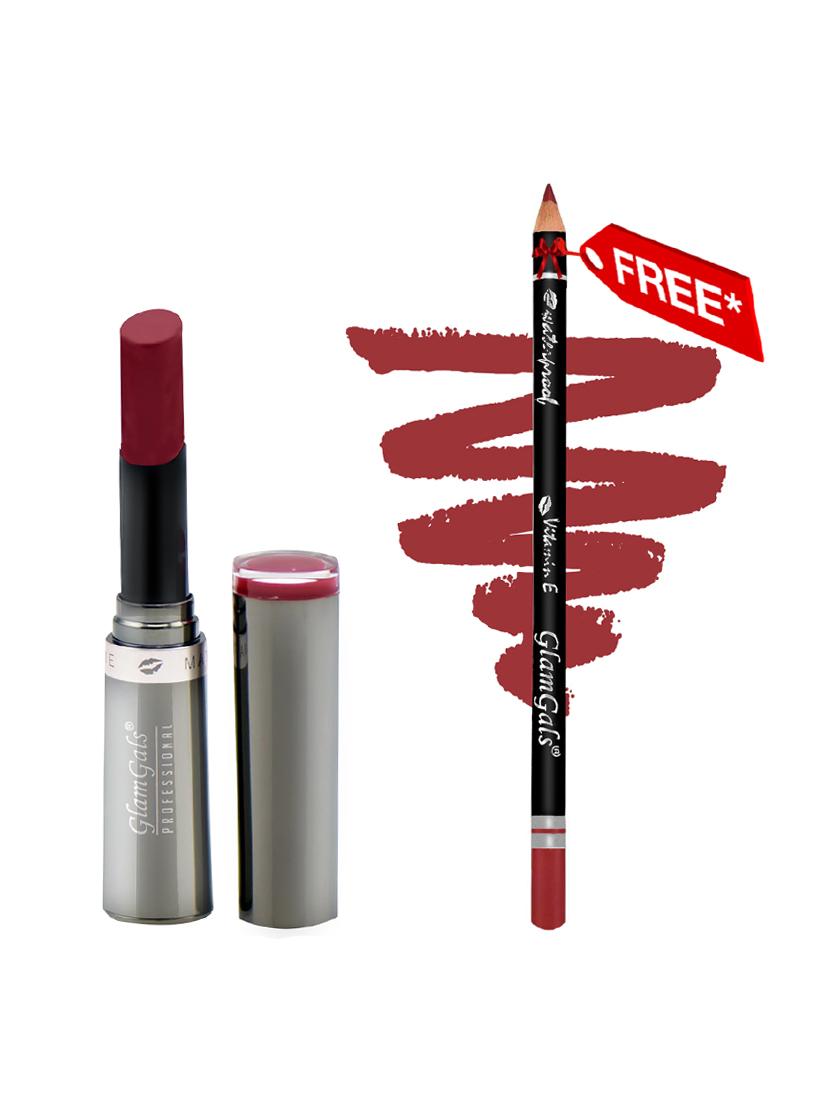 buy glamgals cr\u00e8me matte lipstick 3 gm & get lip liner pencil free - 15090317 -  Zoom Image - 0