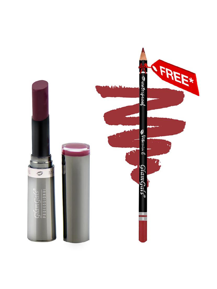 buy glamgals cr\u00e8me matte lipstick 3 gm & get lip liner pencil free - 15090434 - Zoom Image - 0