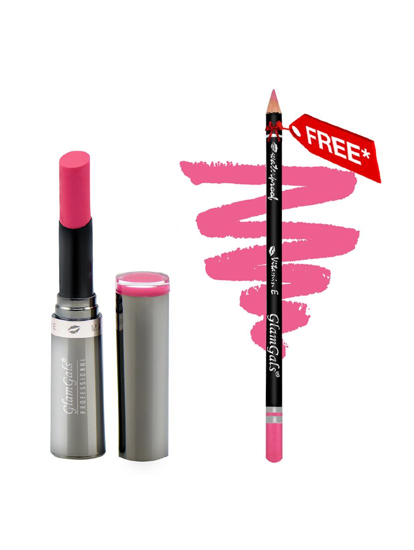 buy glamgals cr\u00e8me matte lipstick 3 gm & get lip liner pencil free - 15090435 - Zoom Image - 0