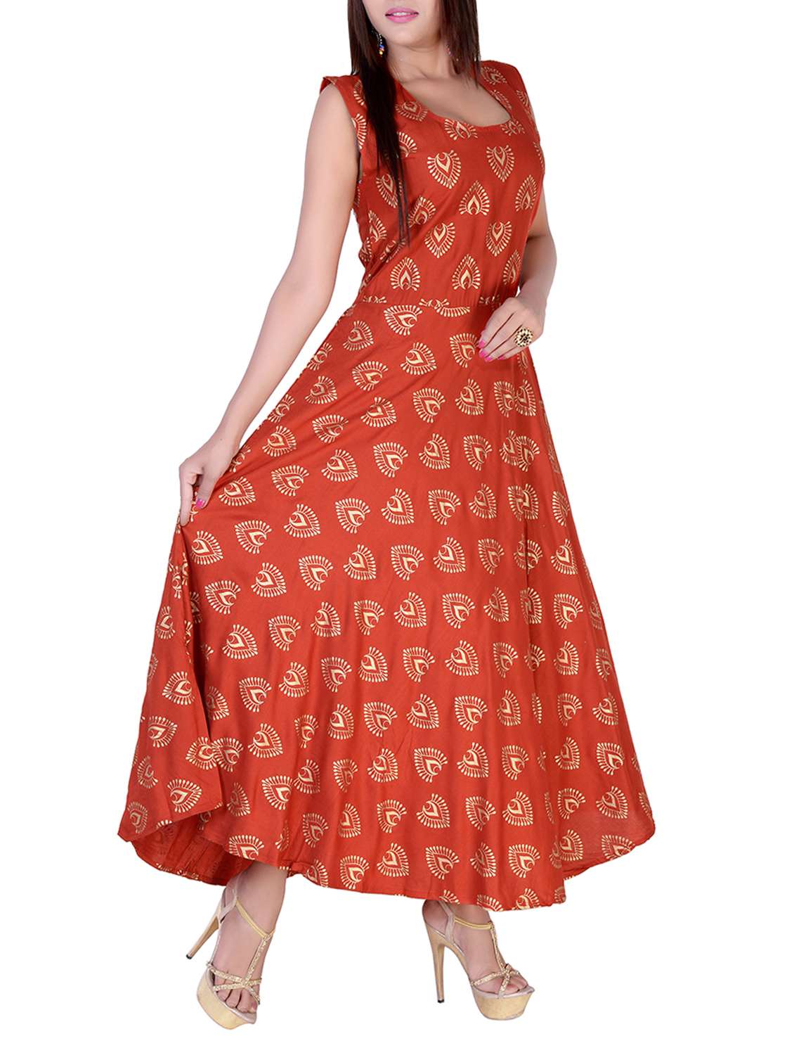 Red Rayon Flared Kurta