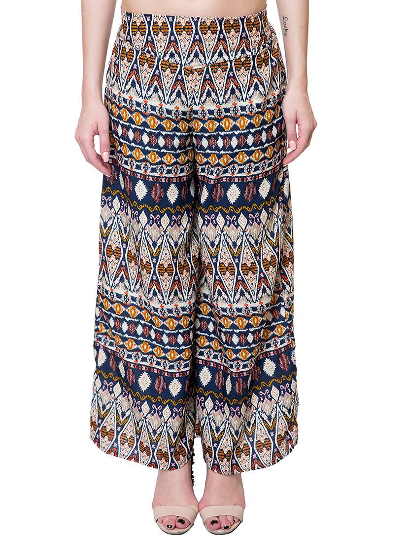 beige printed crepe palazzo