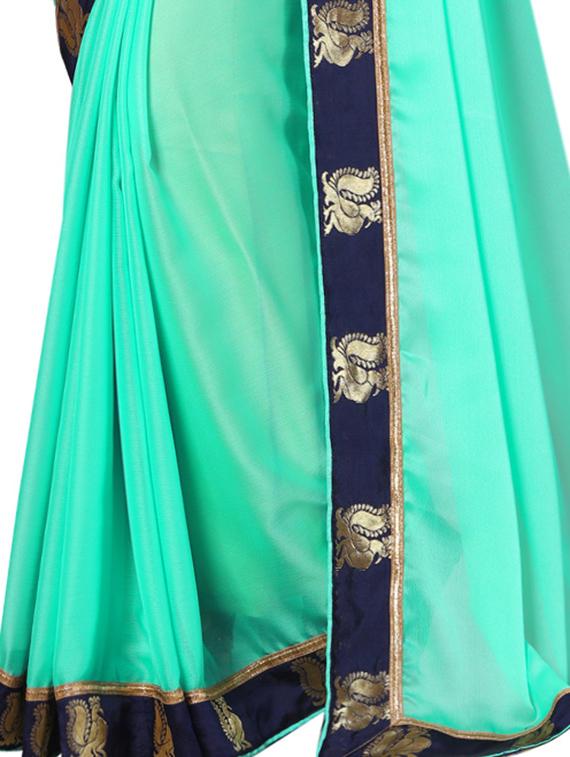 turquoise chiffon bordered saree with blouse - 15092641 - Standard Image - 3