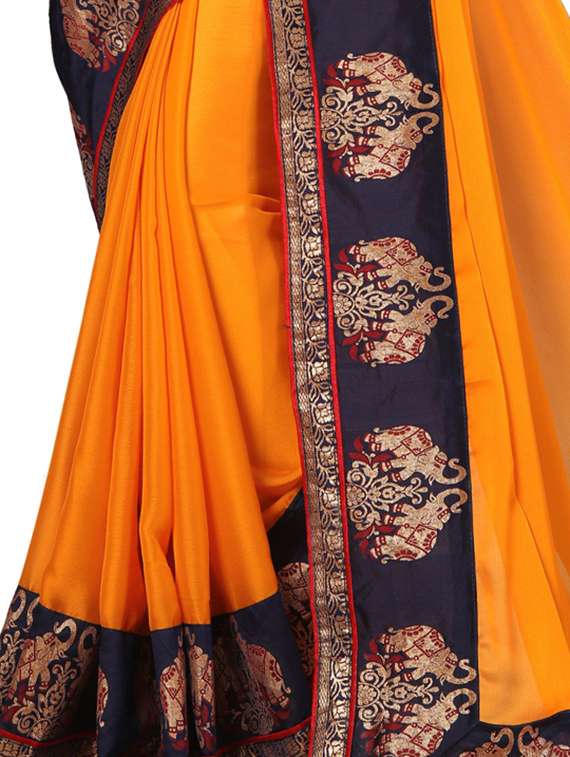 orange satin bordered saree with blouse - 15092642 -  Standard Image - 3