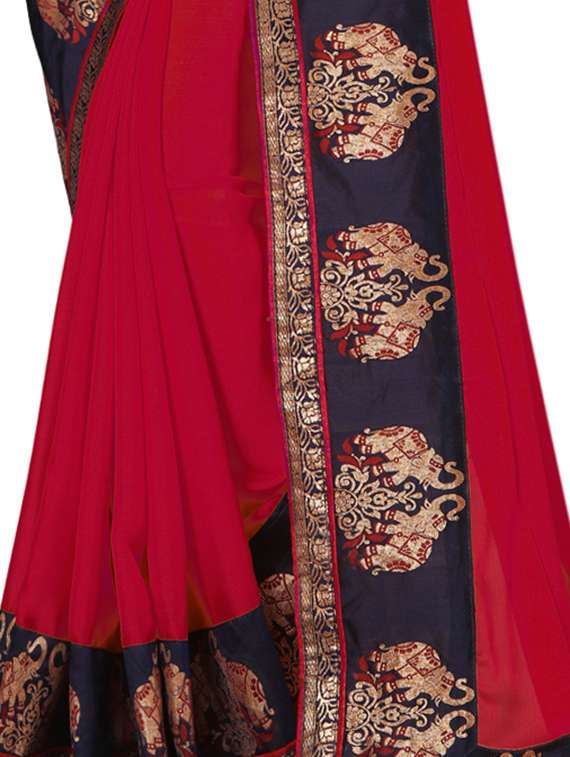 red satin bordered saree with blouse - 15092643 -  Standard Image - 3