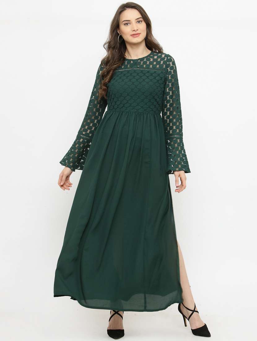 bell sleeved gathered maxi dress