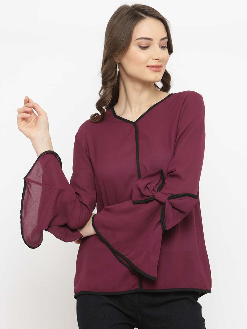 bow detail contrast bind top 