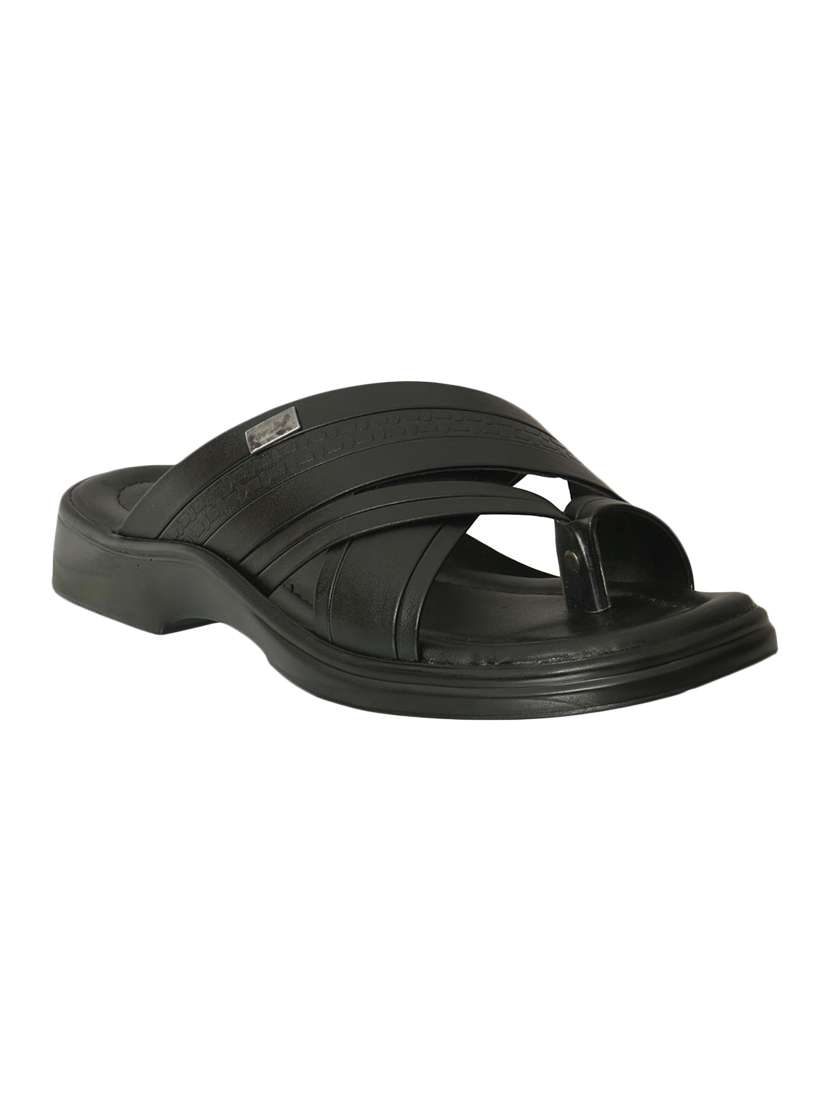 Buy online Black Leatherette Slip On Slipper from Slippers, Flip - Main Image