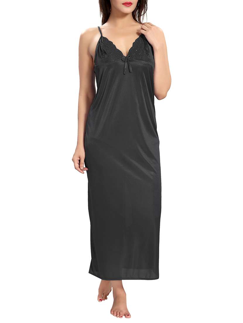 black solid sleepwear robe set - 15096525 -  Standard Image - 5