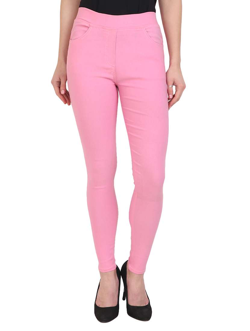 solid pink cotton lycra jegging