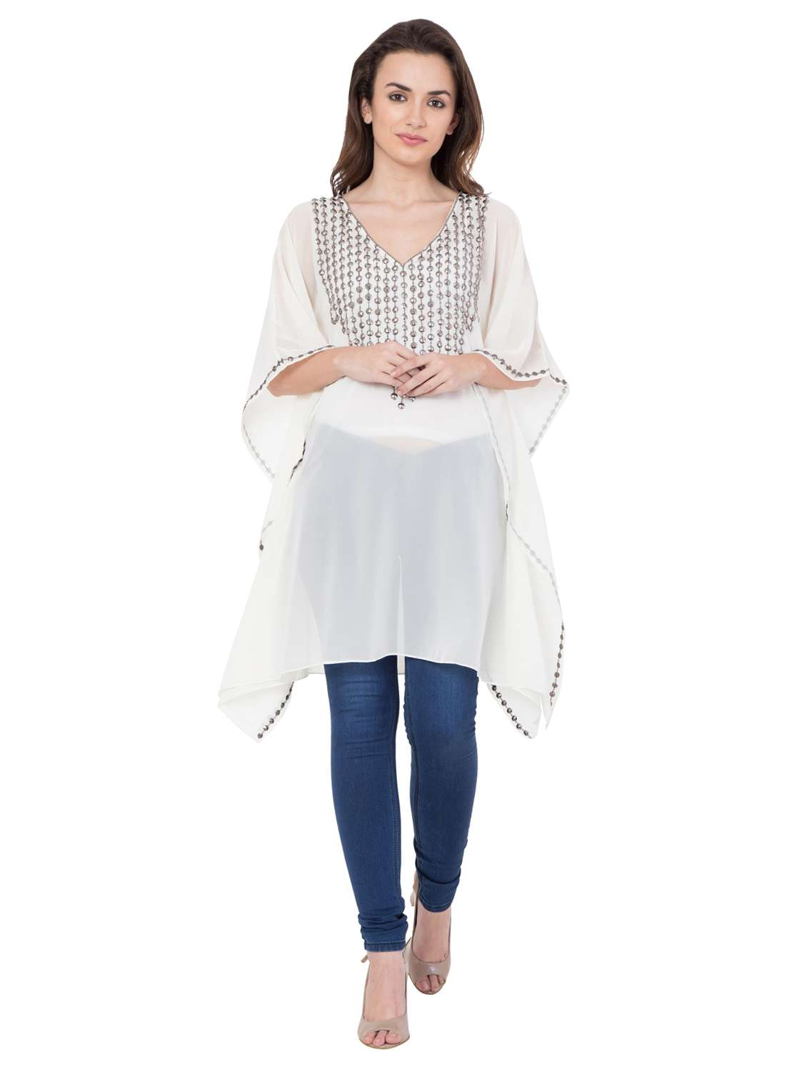 white solid georgette kaftan