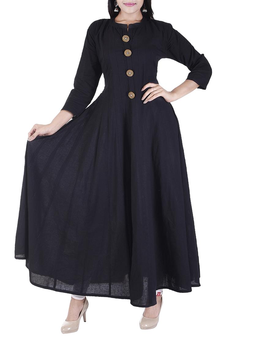 black cotton solid kurta - 15103017 -  Zoom Image - 0