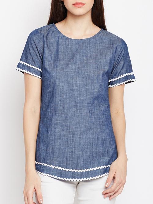 contrast lace detail top - 15104182 - Standard Image - 0
