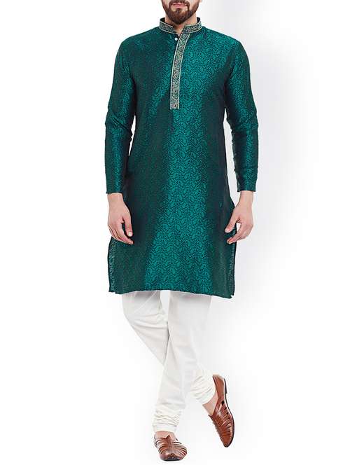 green silk blend kurta pyjama set - 15107149 -  Standard Image - 0