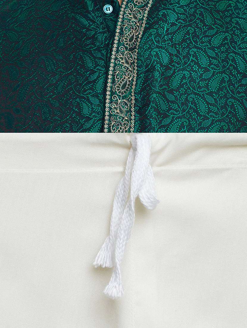 green silk blend kurta pyjama set - 15107149 - Standard Image - 3