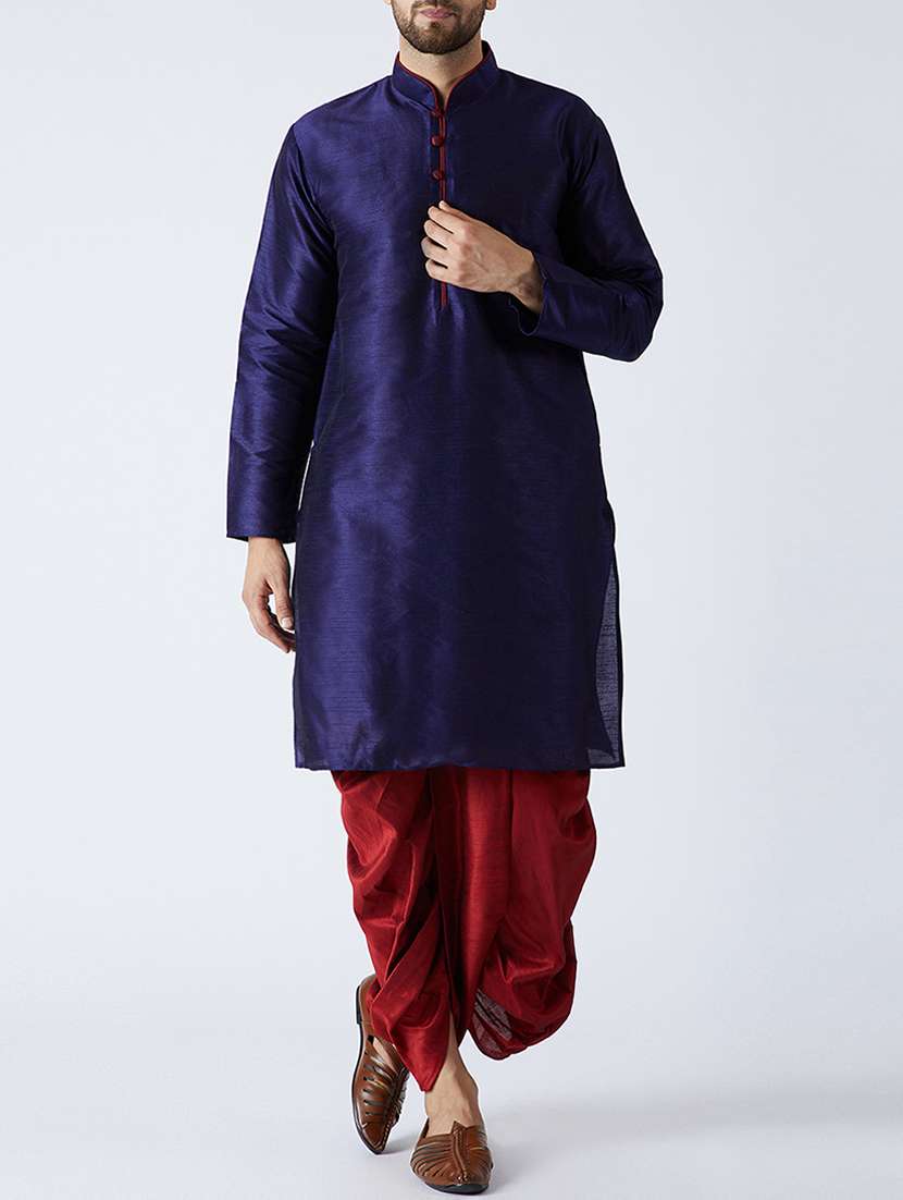 blue silk blend dhoti kurta set - 15107163 -  Zoom Image - 0