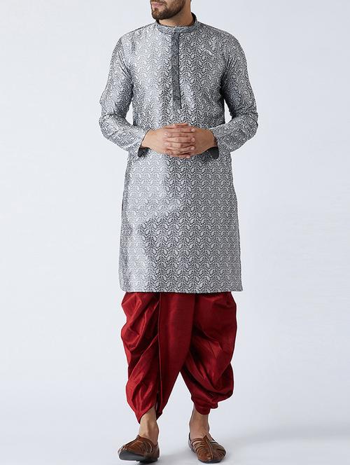 grey silk blend dhoti kurta set - 15107165 - Standard Image - 0