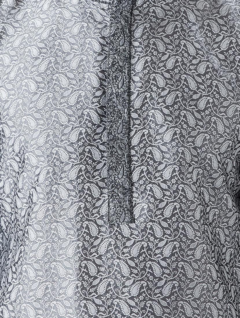 grey silk blend dhoti kurta set - 15107165 - Standard Image - 3