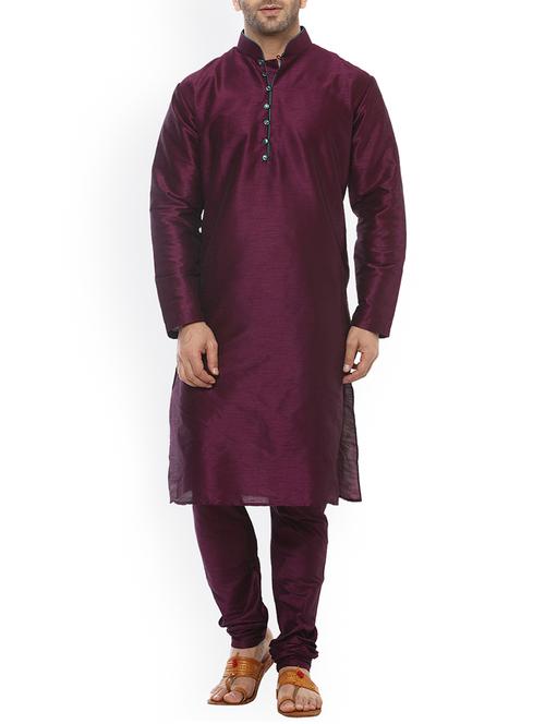 purple silk blend kurta pyjama set - 15107174 - Standard Image - 0