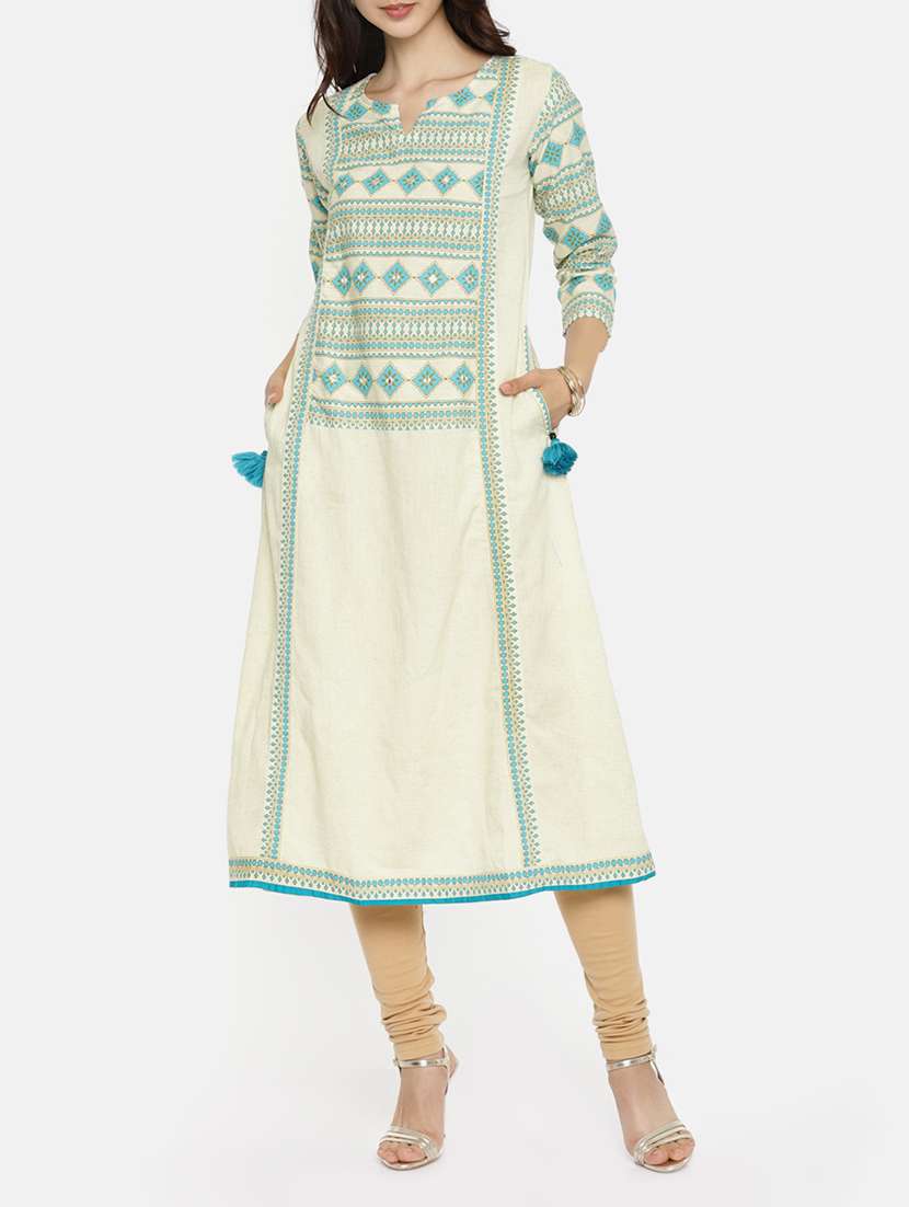 beige cotton a-line kurta