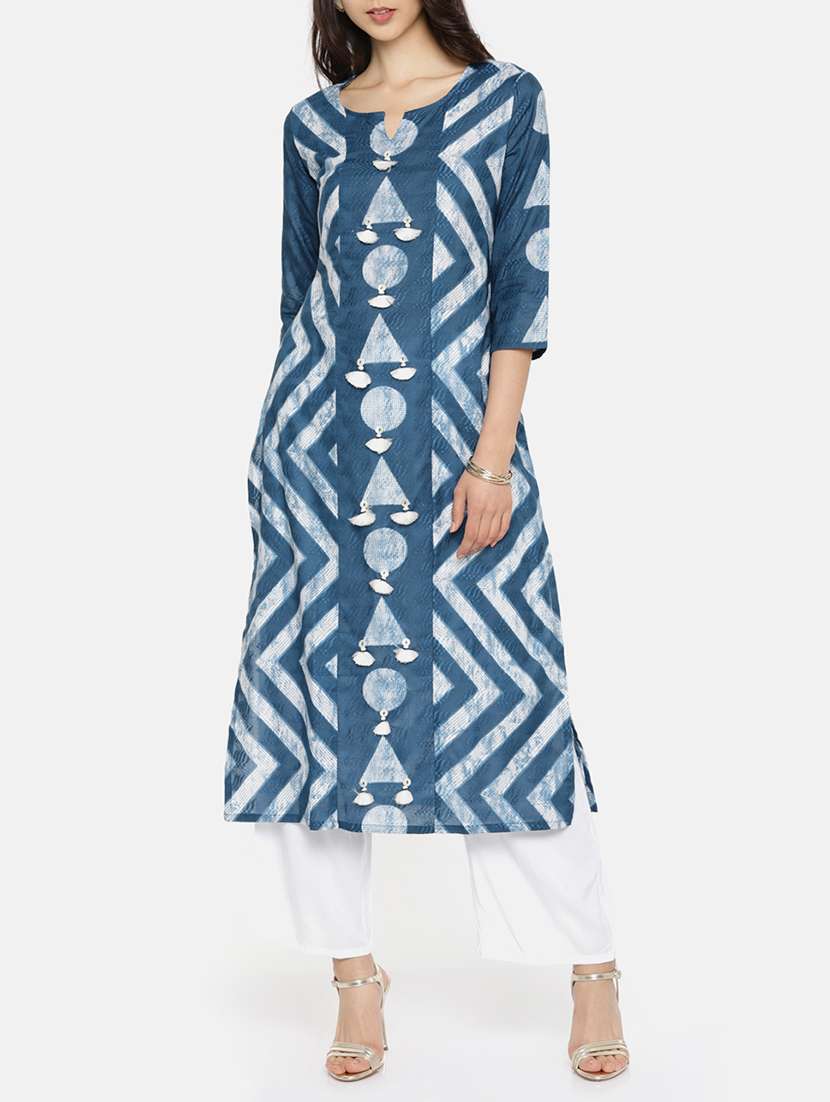 blue cotton straight kurta