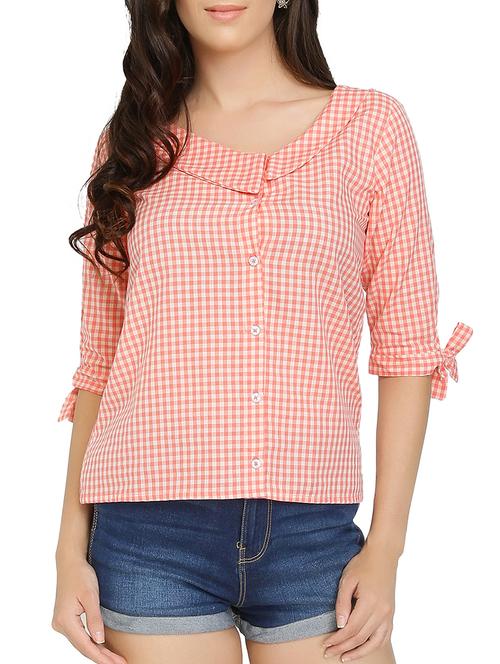 orange cotton checkered top - 15108586 - Standard Image - 0