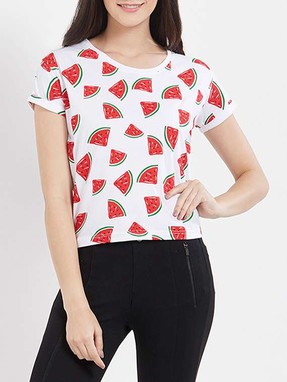 women's front print round neck t-shirt - 15110252 -  Zoom Image - 0