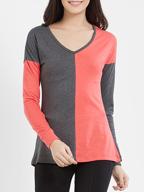 women's color block v neck t-shirt - 15110259 - Zoom Image - 0