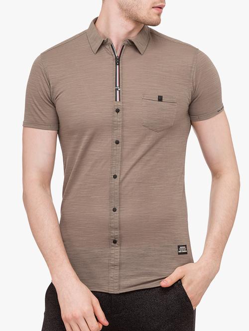 brown cotton blend casual shirt - 15113394 - Standard Image - 0