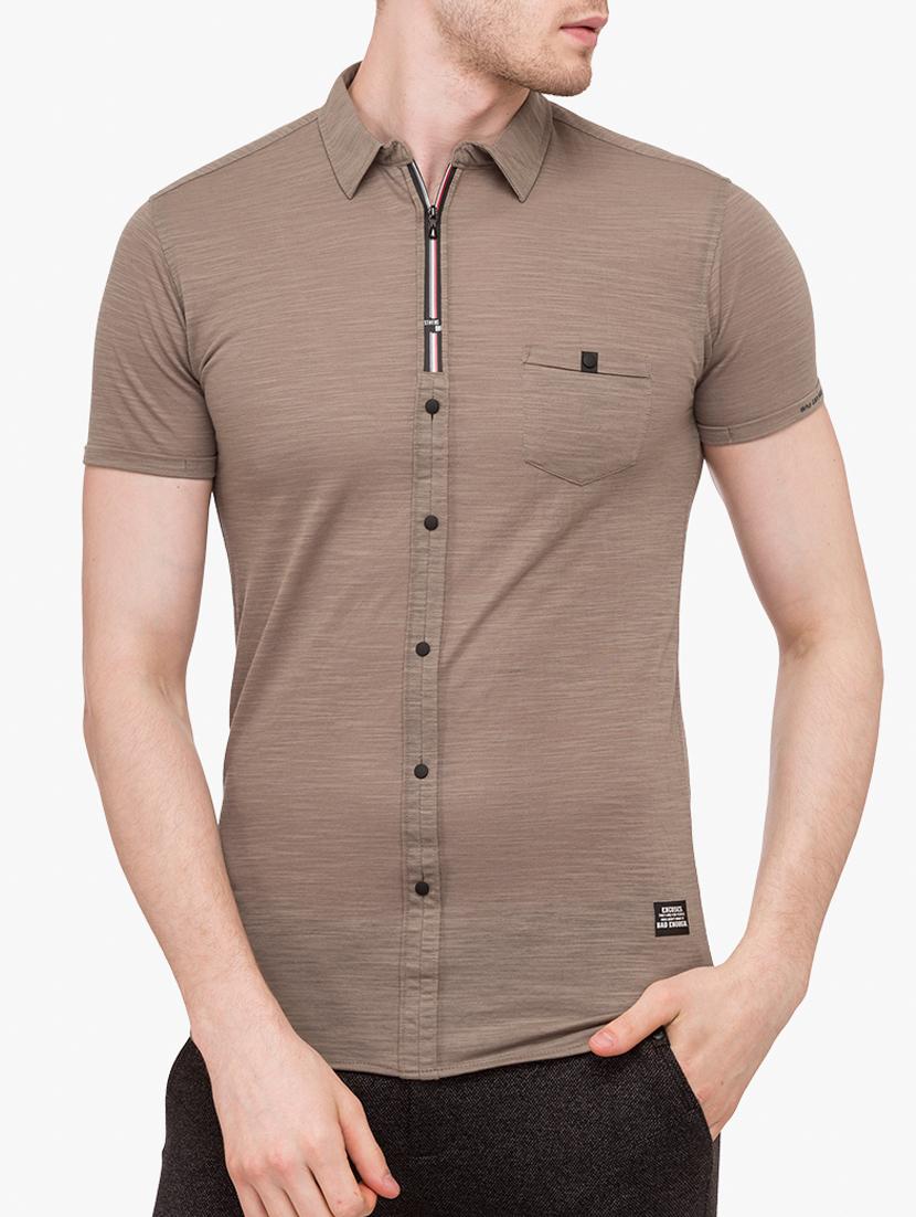 brown cotton blend casual shirt - 15113394 - Zoom Image - 0