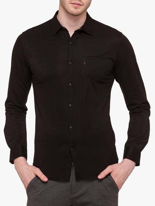 black cotton blend casual shirt - 15113399 - Standard Image - 0
