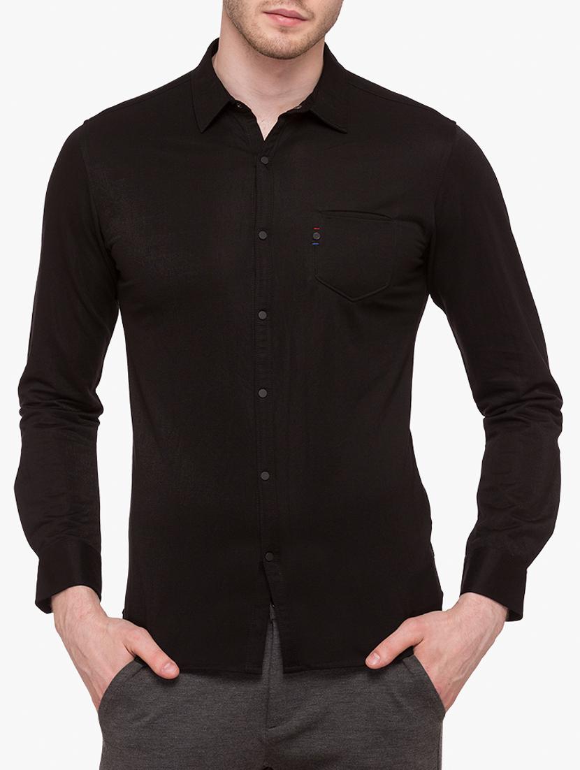 black cotton blend casual shirt - 15113399 - Zoom Image - 0