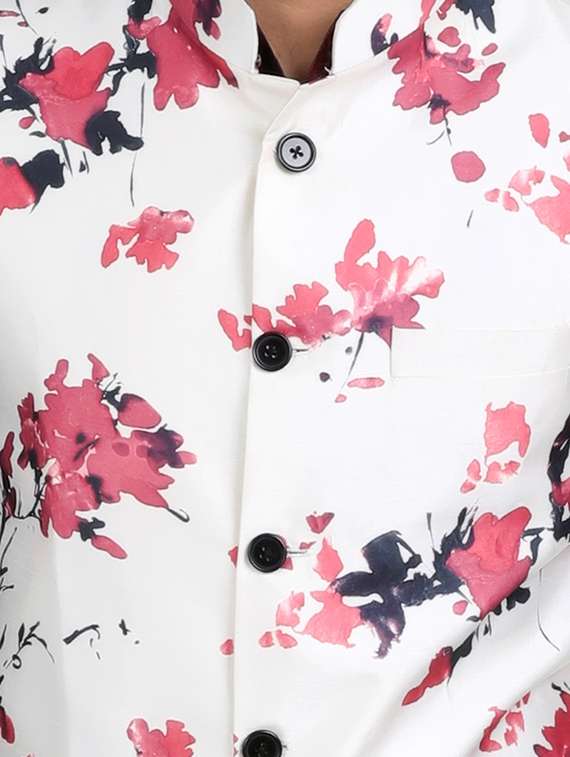 white silk blend nehru jacket - 15115904 -  Standard Image - 3